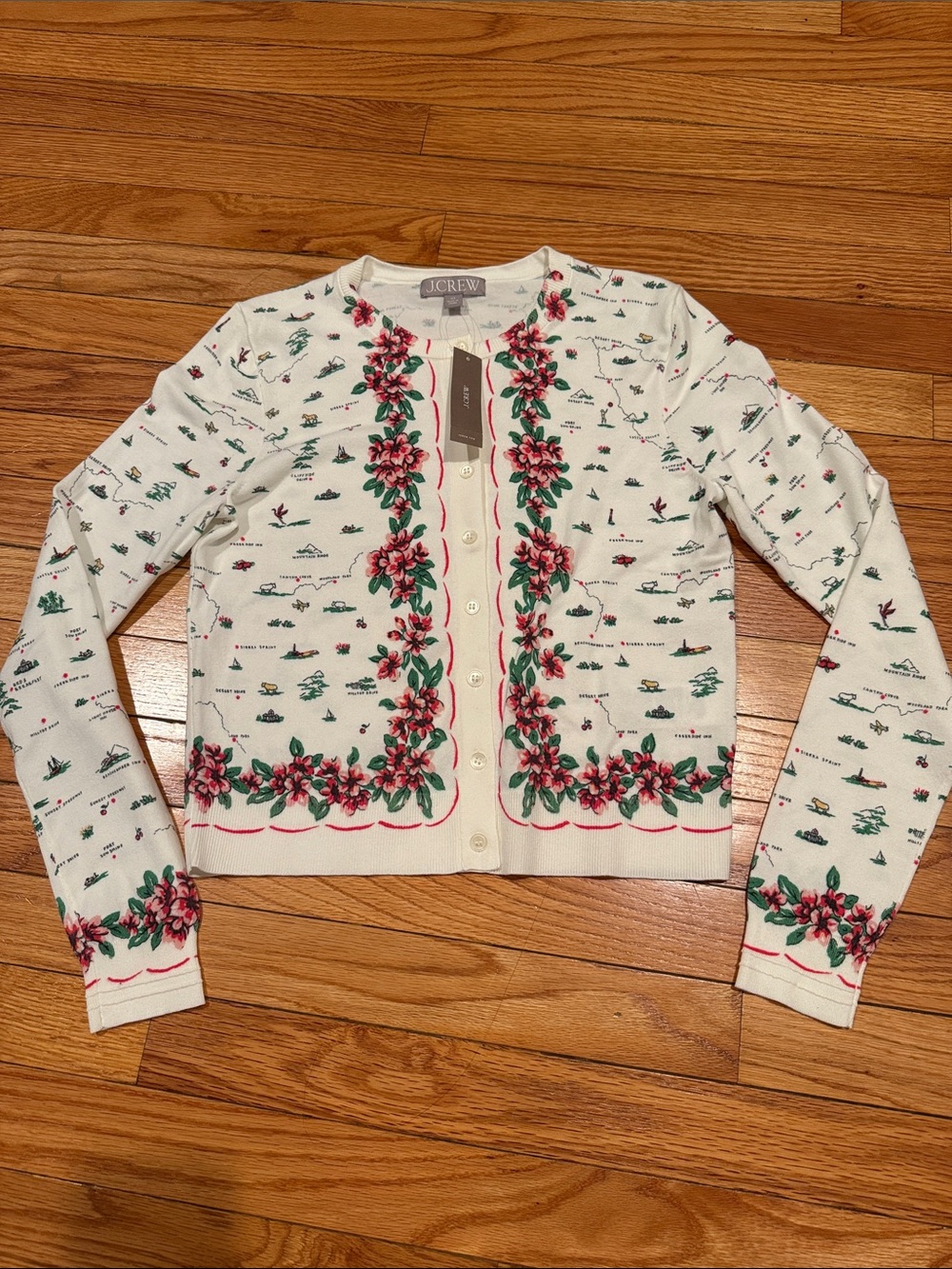 NWT J. Crew Jackie Cardigan in Map-Print Premium Ultra-Fine Cotton Blend